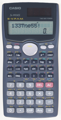 Casio fx-991MS displaying l33tness