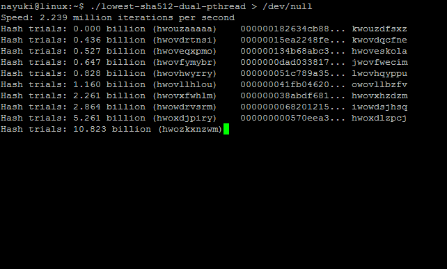 Lowest SHA-512 program running screenshot