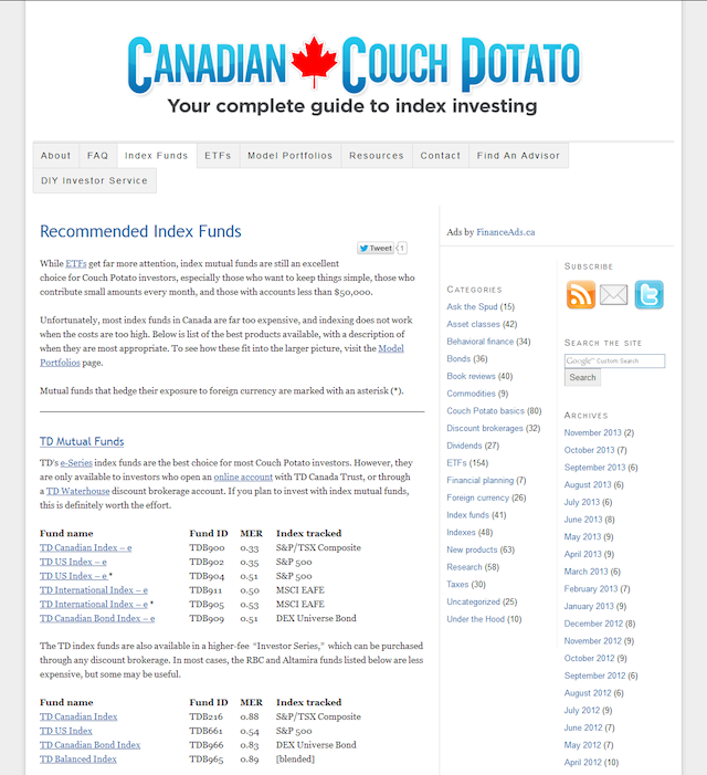 Canadian Couch Potato blog screenshot