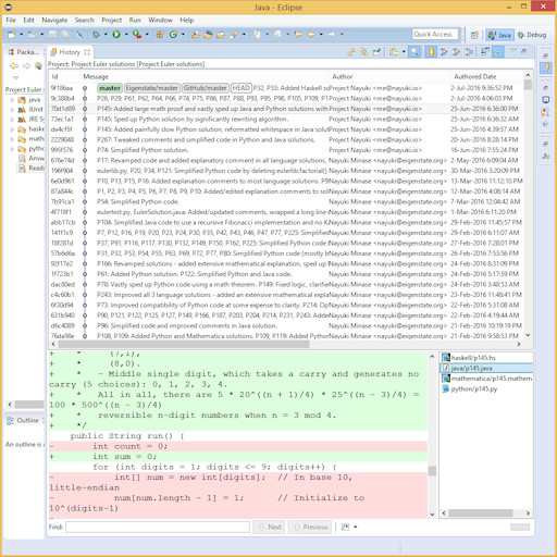 CSC258 Computer version history in Eclipse