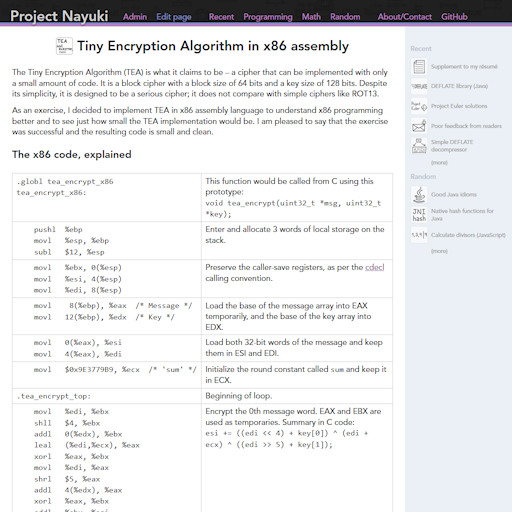 Tiny Encryption Algorithm in x86 assembly